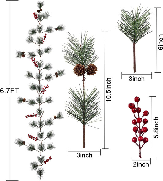 DearHouse 6FT Berry Christmas Garland with Pine Needles Berries Pinecones Winter Artificial Greenery Garland for Holiday Season Mantel Fireplace Table Runner Centerpiece Year Decoration