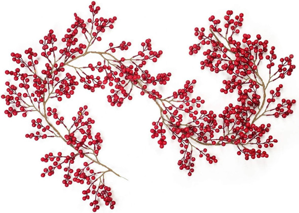 DearHouse 6FT Red Berry Garland, Flexible Artificial Red and Burgundy Berry Garland for Indoor Outdoor Hone Fireplace Decoration for Winter Christmas Holiday Year Decor