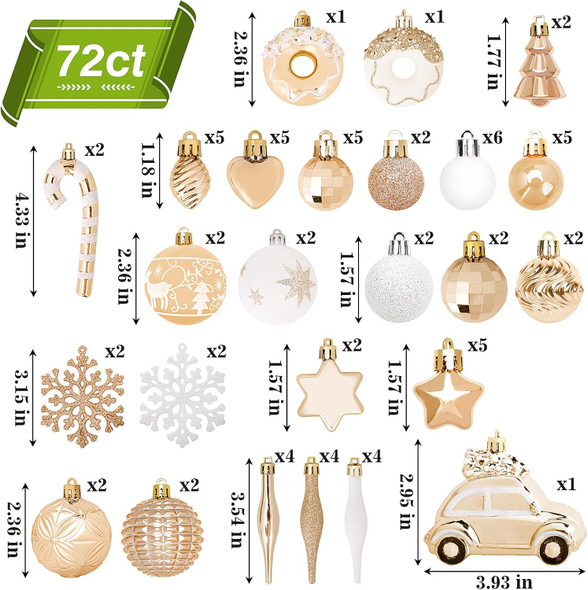 DeckTheHalls Christmas Ornaments 72 Count, Christmas Balls, Shatterproof Christmas Ornaments, Christmas Decorations for Tree, Gold Ornaments Christmas, Plastic Ornaments (Champagne)