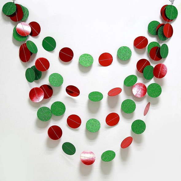 Decor365 Green Red Circle Dots Garland Kit for Xmas Christmas Party Hanging Decoration Streamers Banner Christmas Tree Garlands for Year Eve Celebration Birthday Wedding Baby Shower Holiday Decor