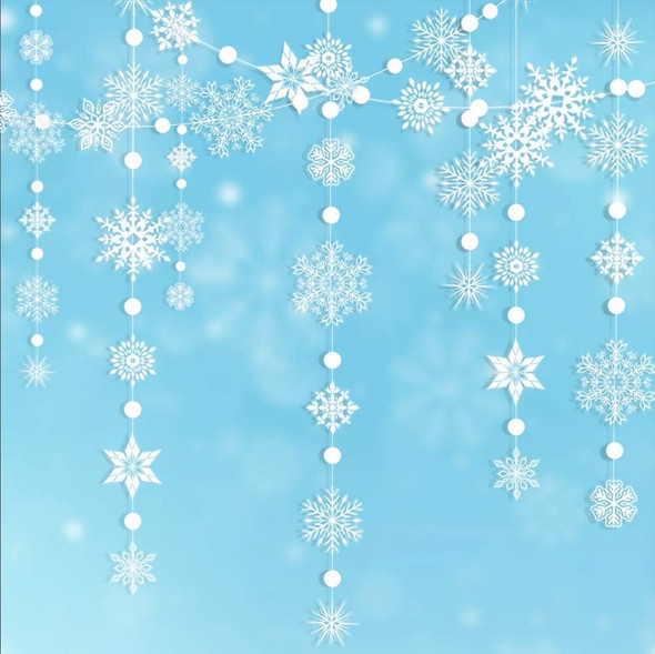 Decor365 Winter Wonderland White Snowflake Garland kit Hanging Snow Flakes for Christmas Year Party Decoration for Home/Office/Showcase/Ceiling/Doorway/Mantel/Birthday/Baby Shower/Wedding/