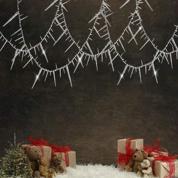 Decor365 3D Glitter Silver Icicle Garlands Banner Streamer for Christmas Party Decoration Year Ice Winter Wonderland Birthday Streamers Wedding Baby Shower