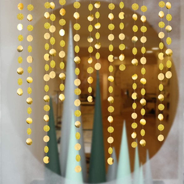 Decor365 Gold Circle dots Garland Golden Party Decorations Glitter Polka Dots Streamers Hanging Backdrop Bunting String Wedding Birthday Baby Shower Graduation Year Christmas Sweet 16 Bday Decor