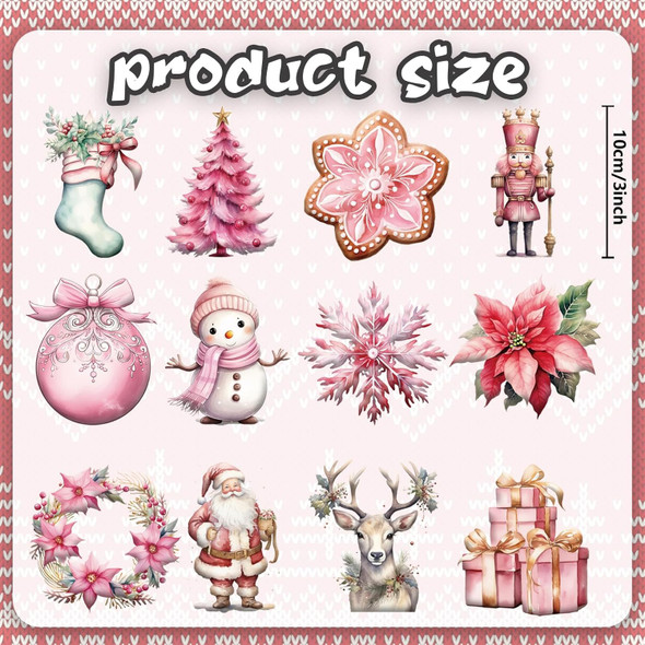 24pcs Pink Christmas Wooden Ornaments Christmas Snowman Santa Elk Garland Wood Decors Christmas Haniging Ornaments Pendants with Ropes for Christmas Tree Home Decor