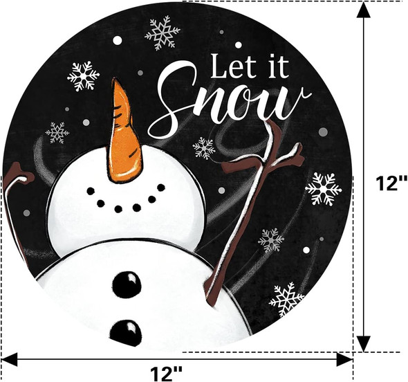 Deroro Let It Snow Snowman Sign for Front Door Decor, Winter Welcome Farmhouse Wood Door Hanger for Outdoor Outside Porch, Rustic Snowflakes Black Wooden Wreath Wall Hanging Decoration