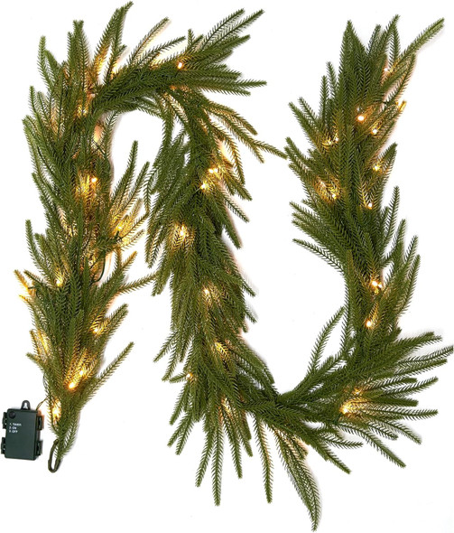 Christmas Norfolk Pine Garland 6ft Timer Light Artificial Greenery Garlands Xmas Table Decorations Holiday Fireplace Wall Stair Railing Decor