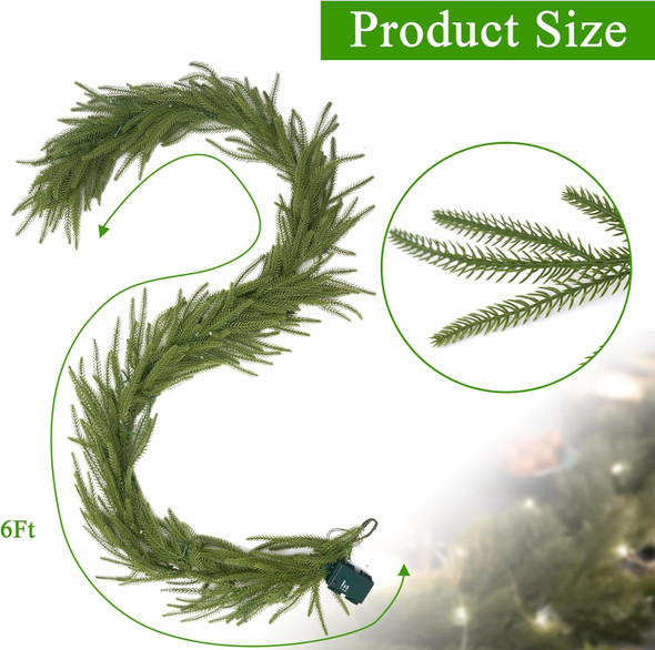 Christmas Norfolk Pine Garland 6ft Timer Light Artificial Greenery Garlands Xmas Table Decorations Holiday Fireplace Wall Stair Railing Decor