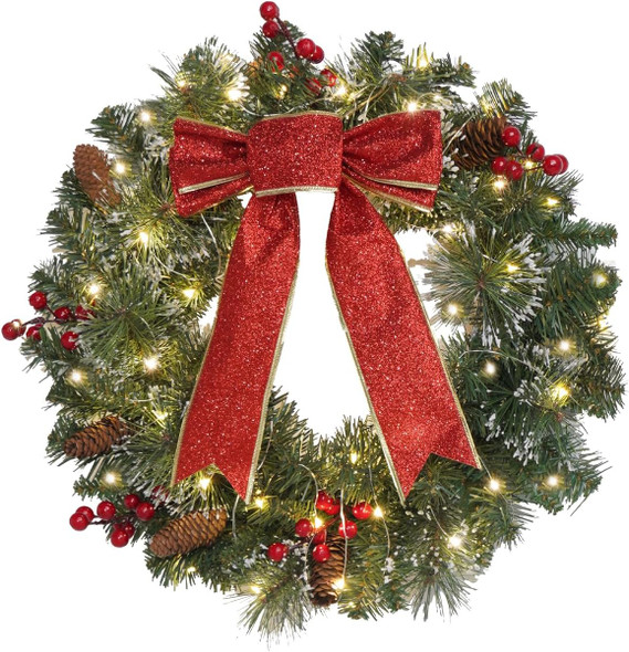Christmas Wreath Lights Winter Wreath - 16-Inch Lighted Christmas Door Wreath, Large Pre-Lit Christmas Decorations, Christmas Wreaths for Front Door, Christmas Window Decorations by DiliComing