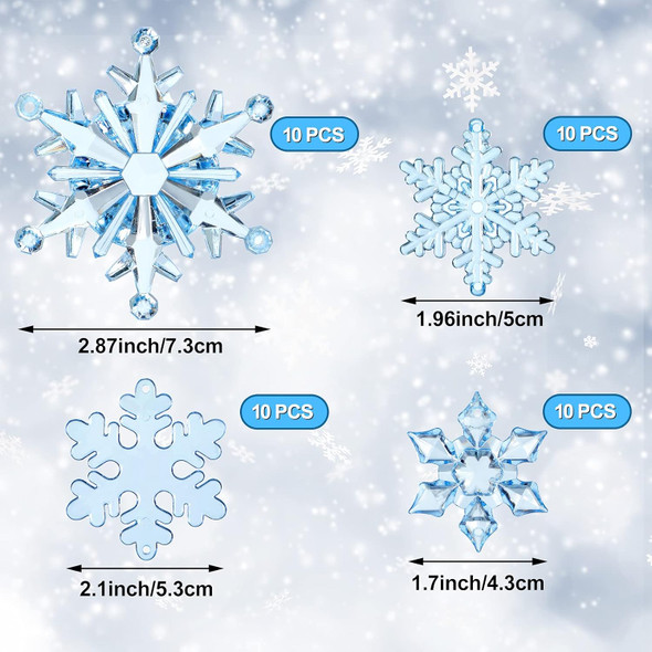 Dilunave 40 Pieces Christmas Snowflake Ornaments Christmas Tree Decorations Acrylic Crystal Snowflakes Christmas Snowflakes Decorations Snowflake Winter Xmas Ornament for Christmas Tree(Blue)