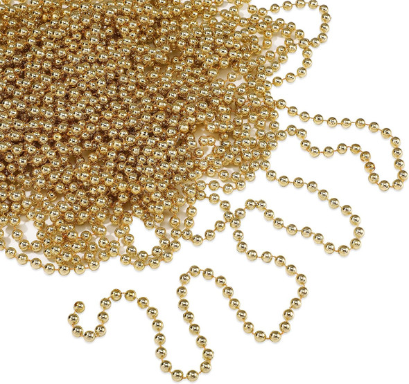 Dilunave 50 ft Christmas Tree Beads Garland Artificial Pearl Garland Chain Decor Plastic Faux Pearls Beaded Trims String Beaded Garland for Xmas Tree Mantle DIY Holiday Decoration Supplies(Gold)