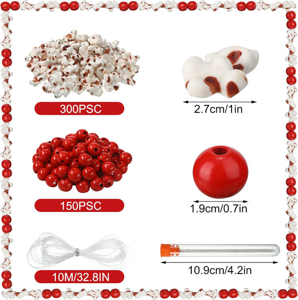452 Pcs Popcorn and Cranberry Garland DIY Making Kit Artificial Cranberry Popcorn Garland Realistic Popcorn Rustic Cranberry Bead Christmas Tree Garland Decorations for Home Fireplace Window Door