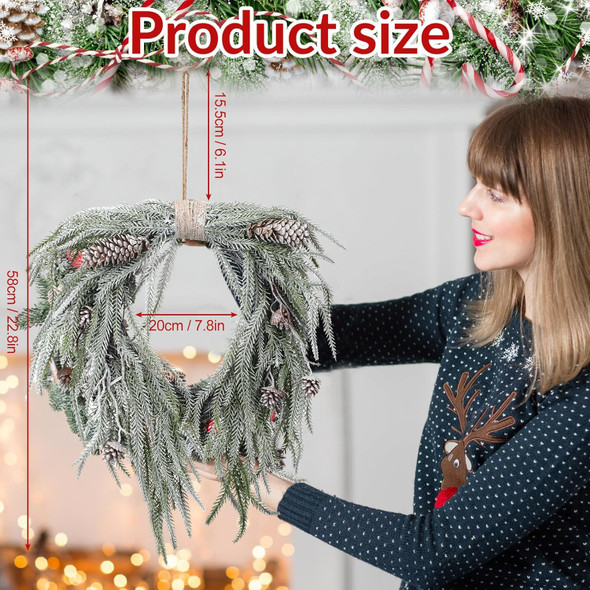 Dingion Norfolk Pine Wreath for Front Door 23 Inch Pinecone Artificial Christmas Cedar Wreath with Pinecones Rustic Farmhouse Wreaths for Kitchen Cabinet Porch Wall Window Mantel Holiday Xmas Decor