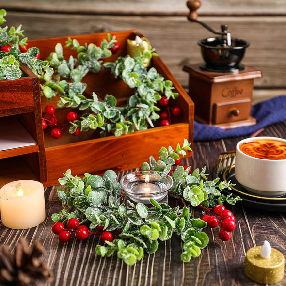 Dingion 8 Pieces Christmas Candle Rings Wreaths Christmas Kitchen Cabinet Wreaths Christmas Wreaths Table Centerpieces Mini Rings Wreaths for Pillars Window Chair Wall Decorations (Red Berry)