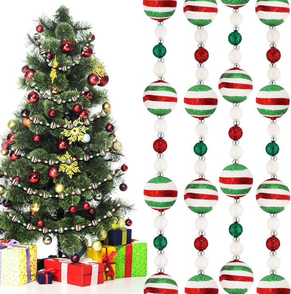 Dingion 15 Feet Peppermint Christmas Tree Bead Garlands Christmas Candy Cane Garlands Christmas Tree Balls Ornaments Xmas Tree Beads for holiday Fireplace Party Decorations (Vivid Ball)