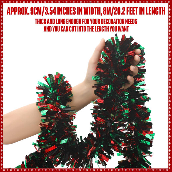 26.2 Feet Kwanzaa Garland Holiday Decoration Metallic Tinsel Twist Garland Black History Month Tinsel Artificial Garland for Kwanzaa Party Decorations, Red, Green and Black