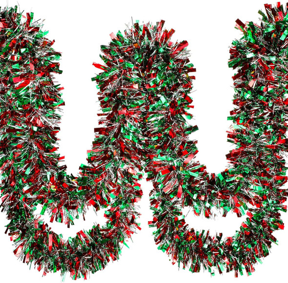 59 Feet Christmas Tinsel Garland Metallic Twist Garland Shiny Hanging Garland Ornaments for Christmas Tree Party Supplies Indoor and Outdoor Decoration (Red Green Silver)