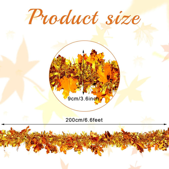 Dingion Thanksgiving 6 Pcs/ 39 Ft Fall Leaves Orange Tinsel Garland Gold Maple Leaf Metallic Twist Garland Decor Pumpkin Autumn Christmas Party Supplies for Home Door Fall Decoration(Maple Leaf)