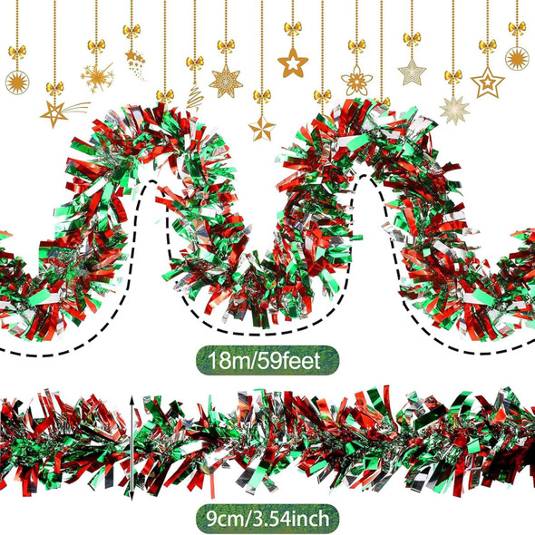 Dingion 59 Feet Christmas Tinsel Garland Metallic Twist Garland Ornaments Hanging Glitter Xmas Garland for Christmas Tree Indoor Outdoor Decoration Party Supplies(Silver, Red, Green)