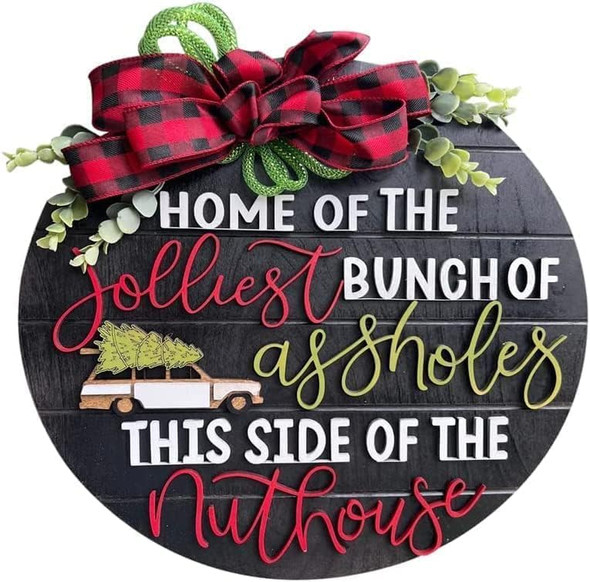 National Lampoon's Christmas Vacation Holiday Decor Wooden Wreath ，Christmas Wooden Hanging Sign Door Decoration Wreath，Christmas Wreath for Home Indoor Outdoor Decoration (A)1