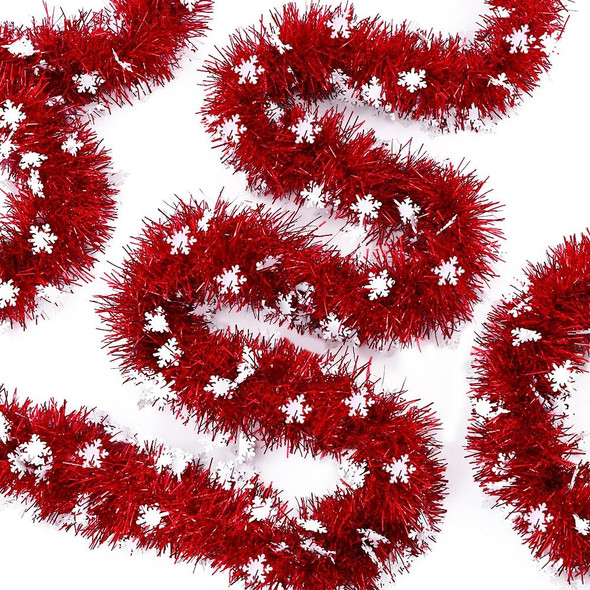33FT Christmas Tinsel Garlands, 5pcs Red Snowflake Metallic Garland Christmas Glittering Foil Hanging Garland for Christmas Tree Fireplace Home Party Decoration