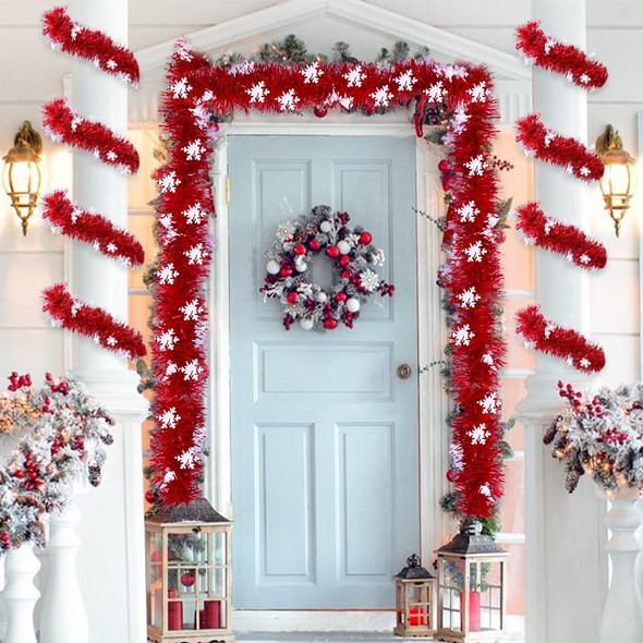 33FT Christmas Tinsel Garlands, 5pcs Red Snowflake Metallic Garland Christmas Glittering Foil Hanging Garland for Christmas Tree Fireplace Home Party Decoration