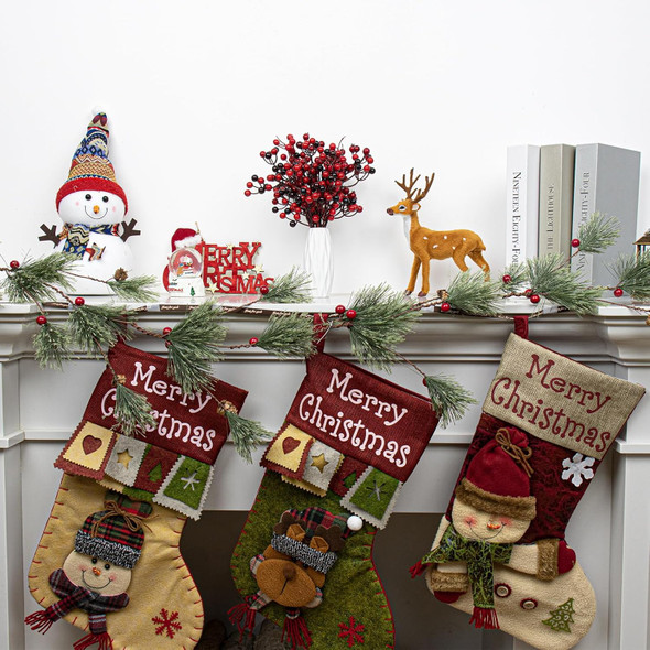6.5 FT Christmas Garlands Winter Garlands Evergreen Garland Christmas Pine Garland with Red Berry for Mantle Stair Fireplace Table Railing Doorway Indoor Outdoor Window Winter Decoration