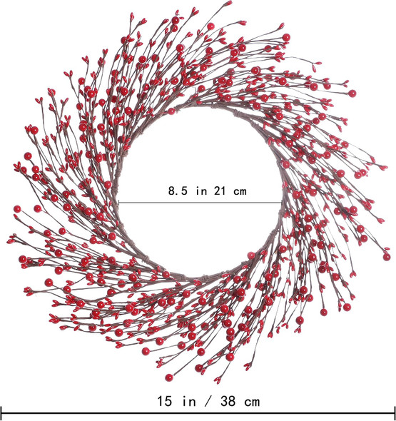 15 Inches Red Berry Wreath,Artificial Christmas Wreath Winter Wreaths for Front Door Valentine’s Day Wreath for Home Door Wall Decor
