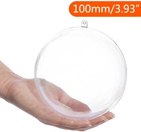 20Pcs Christmas Ball Ornaments 3.94"/100mm Fillable Clear Plastic Ornaments Balls DIY Christmas Tree Decoration Baubles Decorative Hanging Ornaments for Xmas Tree Holiday Wreath Garland Decor (3.94”)
