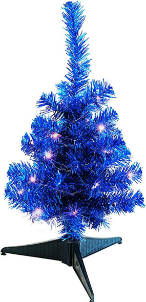 Tabletop Christmas Tree Mini Small 18 inches Blue Christmas Trees Artificial Classic Tinsel Feather Tree Tabletop Christmas Decor Halloween Collection