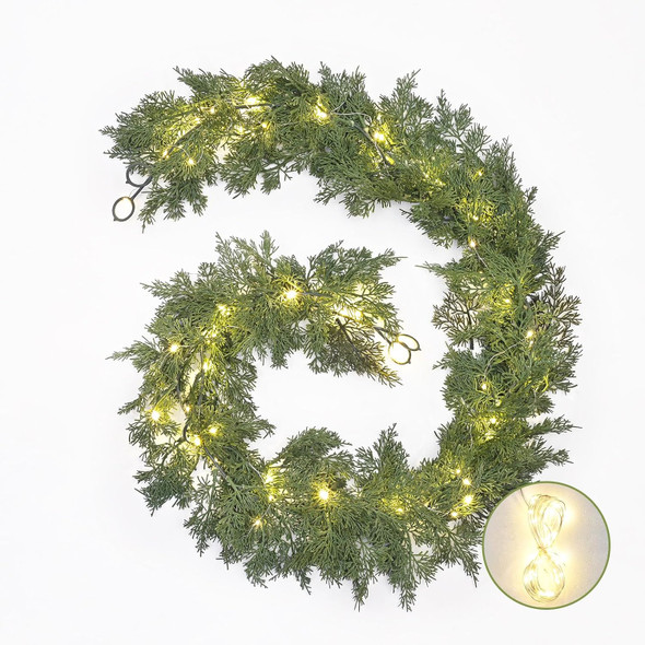 Dolicer 2 Pack 5.7 Ft Christmas Cedar Garland - Christmas Garland with 40 Led Lights Strings, Garlands for Decoration Christmas, Pine Garland for Winter Table Mantle Wall Room Outdoor Indoor Decor