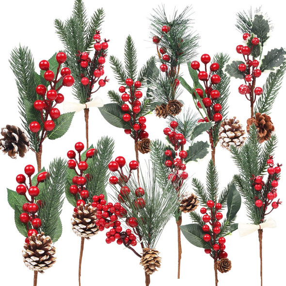 DR.DUDU 12 Pack Christmas Artificial Berry Twigs for Christmas Tree Decoration, DIY Christmas Red Berry Stems for Crafts Wreath Garland Christmas Ornaments Decor, 6 Designs