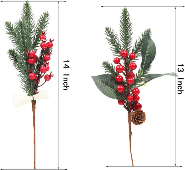 DR.DUDU 12 Pack Christmas Artificial Berry Twigs for Christmas Tree Decoration, DIY Christmas Red Berry Stems for Crafts Wreath Garland Christmas Ornaments Decor, 6 Designs