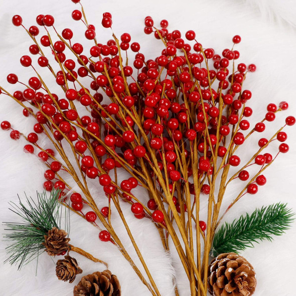 DR.DUDU 12 Pack Christmas Artificial Berry Twigs for Christmas Tree Decoration, 16.5" Christmas Red Berry Stems for Crafts Wreath Garland Christmas Ornaments Decor