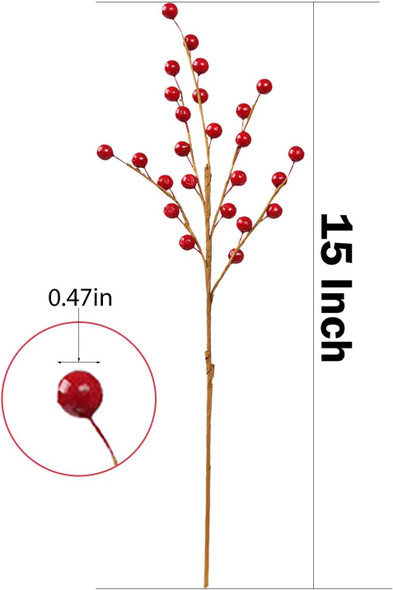 DR.DUDU 12 Pack Christmas Artificial Berry Twigs for Christmas Tree Decoration, 16.5" Christmas Red Berry Stems for Crafts Wreath Garland Christmas Ornaments Decor