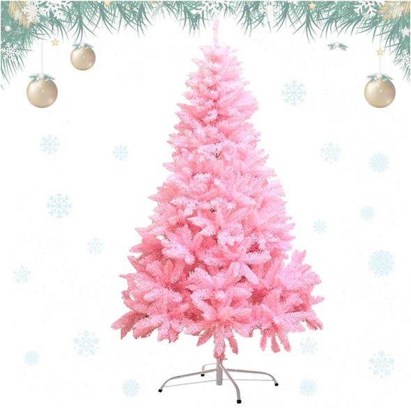 Artificial Christmas Tree, 4FT Pink Xmas Tree with Metal Hinges & Folding Base, Christmas Pine Tree with 300 Branches Tips for Holiday Indoor Outdoor Party Decoration