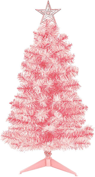 3FT Pink Premium Hinged Artificial Holiday Small Mini Christmas Tree for Tabletop,Home, Office, Indoor and Outdoor Holiday Decoration,Easy Assembly Metal Hinges & Foldable Base