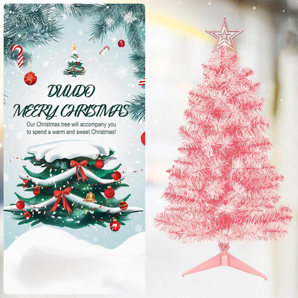 3FT Pink Premium Hinged Artificial Holiday Small Mini Christmas Tree for Tabletop,Home, Office, Indoor and Outdoor Holiday Decoration,Easy Assembly Metal Hinges & Foldable Base