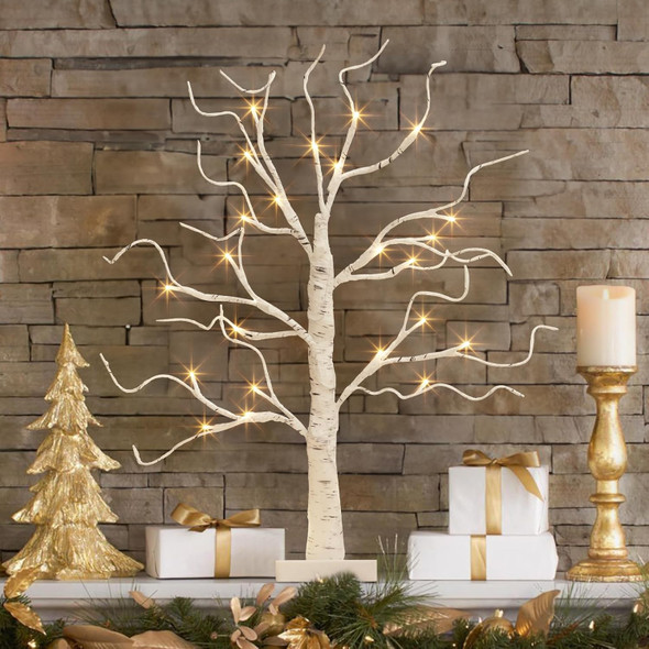 EAMBRITE Lighted Birch Tree, Christmas Tree Decorations Battery Operated/USB, Table Top Tree with Lights 24 LED, Small Light Up White Artificial Tree for Centerpiece Home Room Xmas Indoor Decor (22")