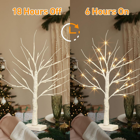 EAMBRITE Birch Tree with LED Lights for Christmas Decorations Indoor, Lighted Tabletop Tree 22 in 24 LED White Twig Battery Operated Mini Small Artificial Trees for Home Table Centerpiece Mantel 4pcs