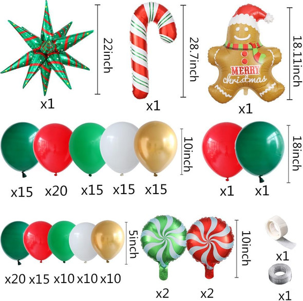 Christmas Balloon Garland Arch Kit Red Green Candy Cane Balloon Gingerbread Man Balloon Exploding Star Balloon for Christmas Party Decorations