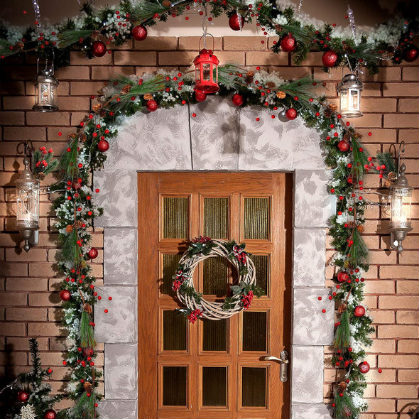 EBOOT Christmas Garland Set 5.9 Ft Christmas Red Berry Garland Decorations with 8 Pine Cones Pine Branches Realistic Christmas Garlands for Mantle Winter Xmas Year Indoor Outdoor Decor