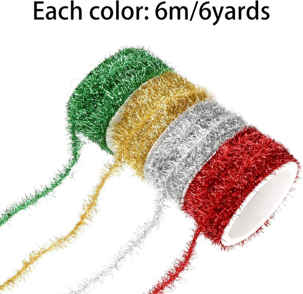 EBOOT 24 Yards 4 Colors Christmas Tinsel Wire Garland Metallic Wire Garland Twist Garland Tinsel Garland Decorations for Christmas Wedding Birthday Party Decorations Supplies