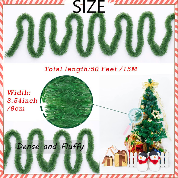 50 Feet Green Tinsel Garland,Artificial Christmas Pine Decorative Garland,Garland Decoration for Christmas Decor Holiday Wedding Decoration