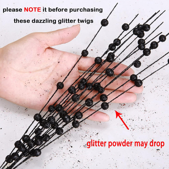 10 Pack Black Artificial Glitter Berry Stems 15.7" Fake Christmas Picks Decorative Glitter Sticks for Christmas Tree DIY Wreath Crafts Fireplace Decor