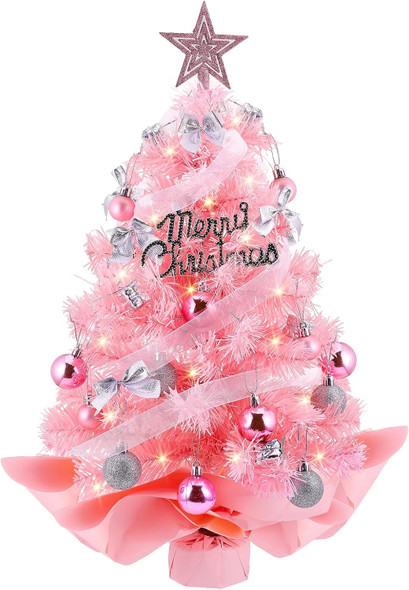 Mini Christmas Tree, Small Christmas Tree Prelit, 24" Table top Christmas Tree with Decorations, Little Christmas Tree for Desk Table Bedroom Kids Room, Small Xmas Tree Christmas Desk Decorations