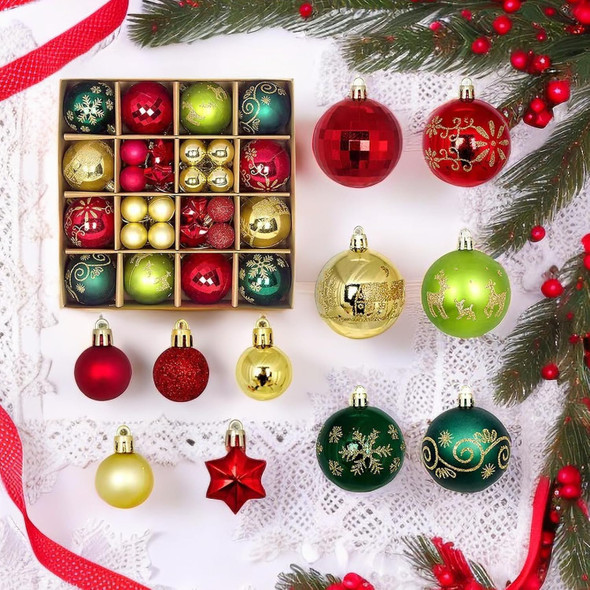 44pcs Christmas Ball Ornaments,Christmas Ball Ornaments Set for Christmas, Holiday, Wreath & Party Decorations,with Hanging Loop (44pcs, Greenred) (Style01)