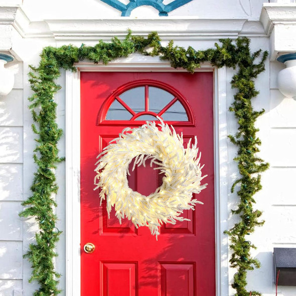 24" Prelit Christmas Wreath for Front Door 50LED Real Touch Norfolk Pine Wreath Artificial Faux Pine Wreath Realistic Holiday Decoration for Home Decor (White)