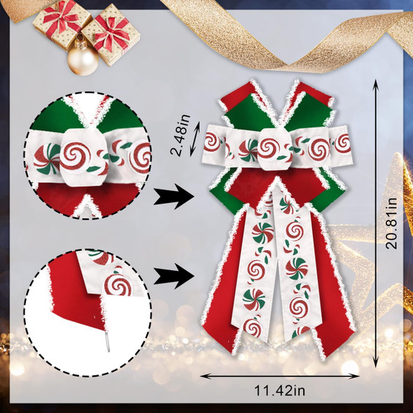 Large Christmas Bows for Wreath, Merry Christmas Wreath Bows Red Green Velvet Bow Winter Holiday Craft Ribbon Bow Xmas Candy Tree Bows for Front Door Christmas Year Decorations