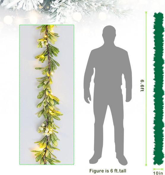 6 FT Lighted Christmas Garland Pre-lit with 20 LED Lights, Battery Operated, Christmas Garland Decorated with Snowflake for Mantle Stairs Wall, Indoor Outdoor Olive Garland for Christmas Decorations