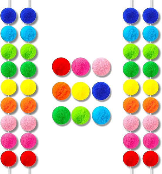 Eunika 4 Pack 33 Feet Wool Colorful Pom Pom Garlands Decorations, 120 Balls Rainbow Felt Ball Hanging Garland Banner for Christmas Tree Decor Birthday Home Wall Back to School Classroom Party Supplies